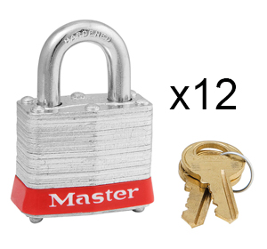 Masterlock (Set Of 12) 3KAS12, Laminated Steel Safety Padlock, 1-9/16in (40MM) Wide, 3/4 (19MM) Shackle Height
